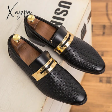 Men Shoes Summer Hollow Breathable Casual Two-Layer Leather Dress Wedding Loafers Men’s Moccasins